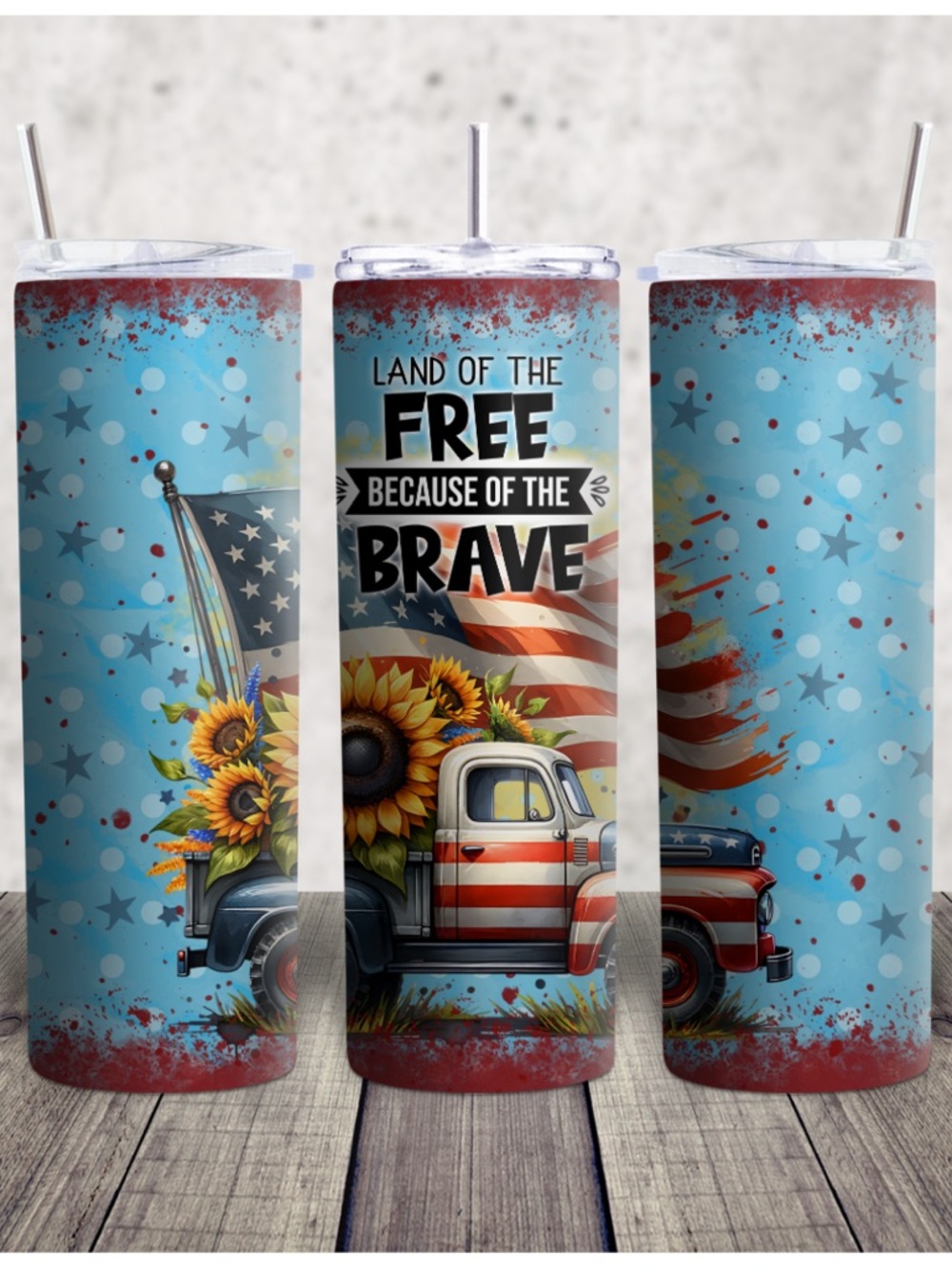 Hand Crafted Blue Patriotic 'Land of the Free Because of the Brave' Tumbler